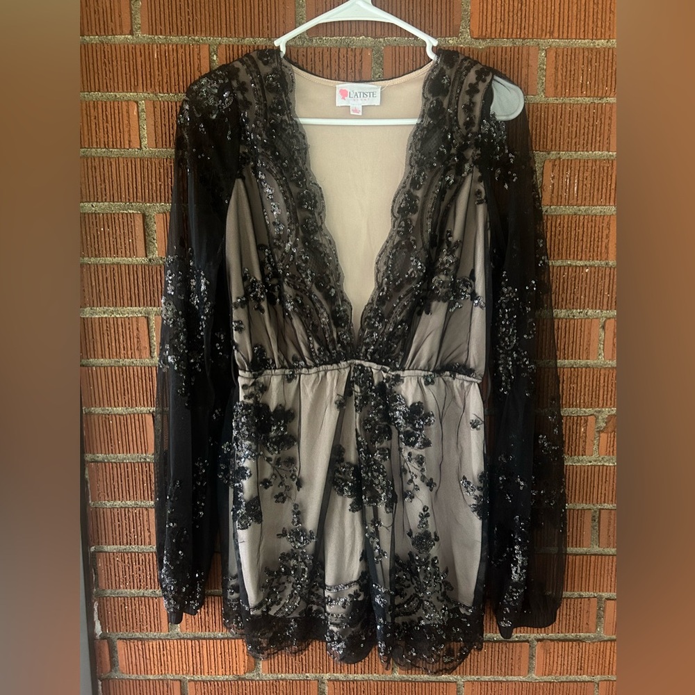 Long Sleeve Lace Party Romper🪩